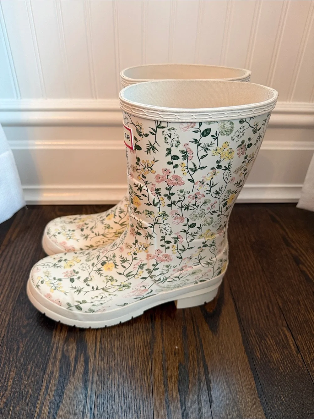 Hunter White Floral Women's Rain Boots